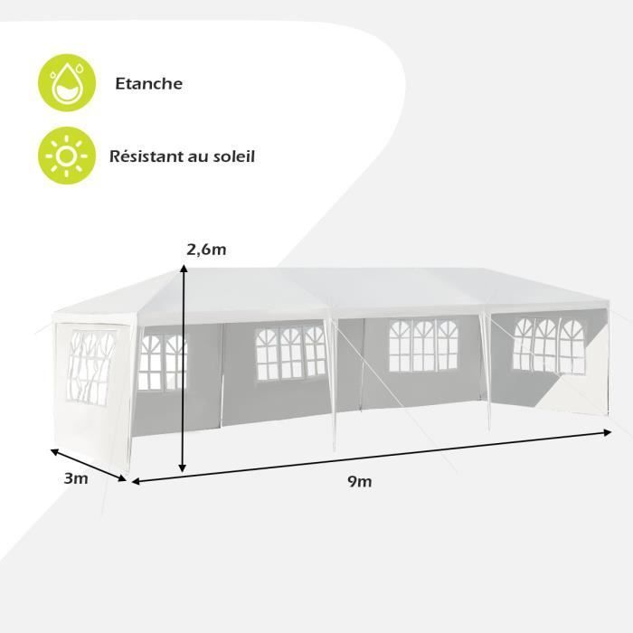 Tenda da festa pieghevole DREAMADE 3x9 m con struttura in tubi di ferro, gazebo in tessuto PE a 5 strati, padiglione da giardino con 3 finestre per feste, bianca