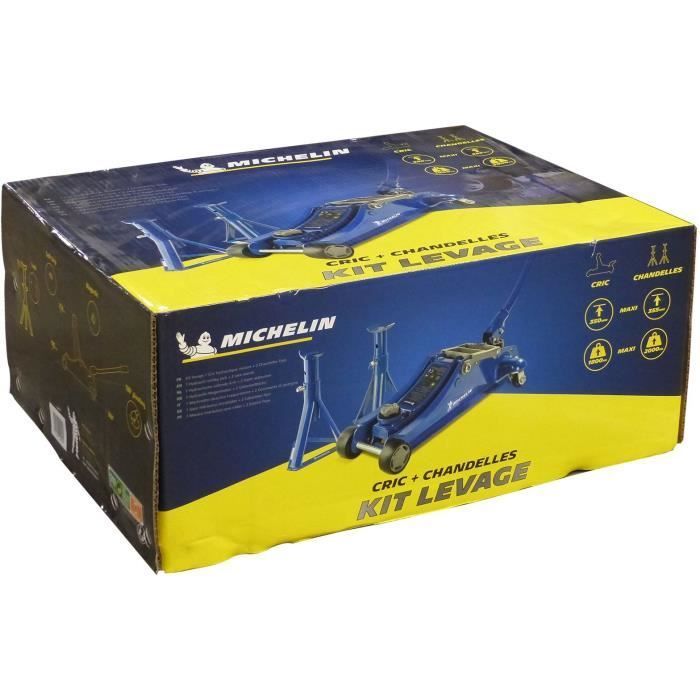 Gato hidráulico rodante de 1,8 T + 2 soportes de eje de 2 T - MICHELIN - Altura de elevación del gato: 105-350 mm - Altura de elevación del soporte de eje: 266-355 mm