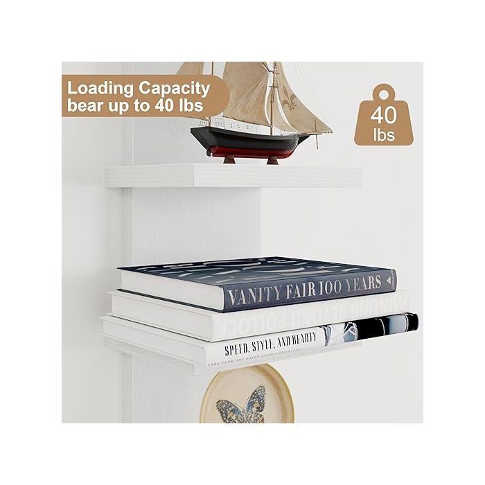 5-Tier Floating Wall Shelves, White, Vertical Storage