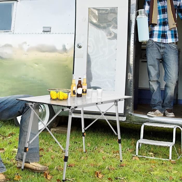 Mesa plegable de aluminio para camping y picnic WOLTU, altura ajustable, 120 x 68,5 cm.