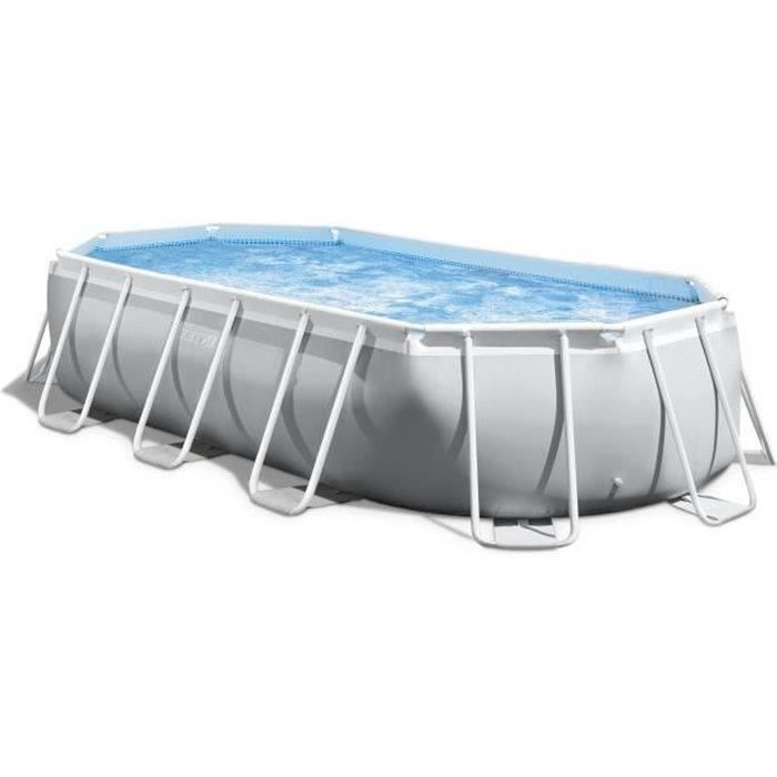 Kit de piscina con estructura prismática tubular ovalada (5,03 m x 2,74 m x 1,22 m) y pediluvio.