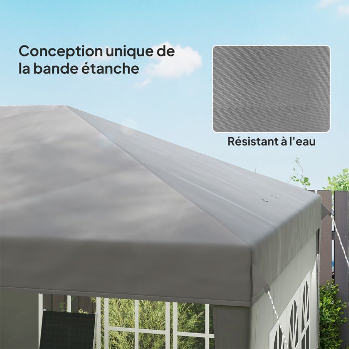 Pikakokoontaitettava paviljonki - juhlateltta - 3 x 6 m, 3 irrotettavaa sivua, harmaa