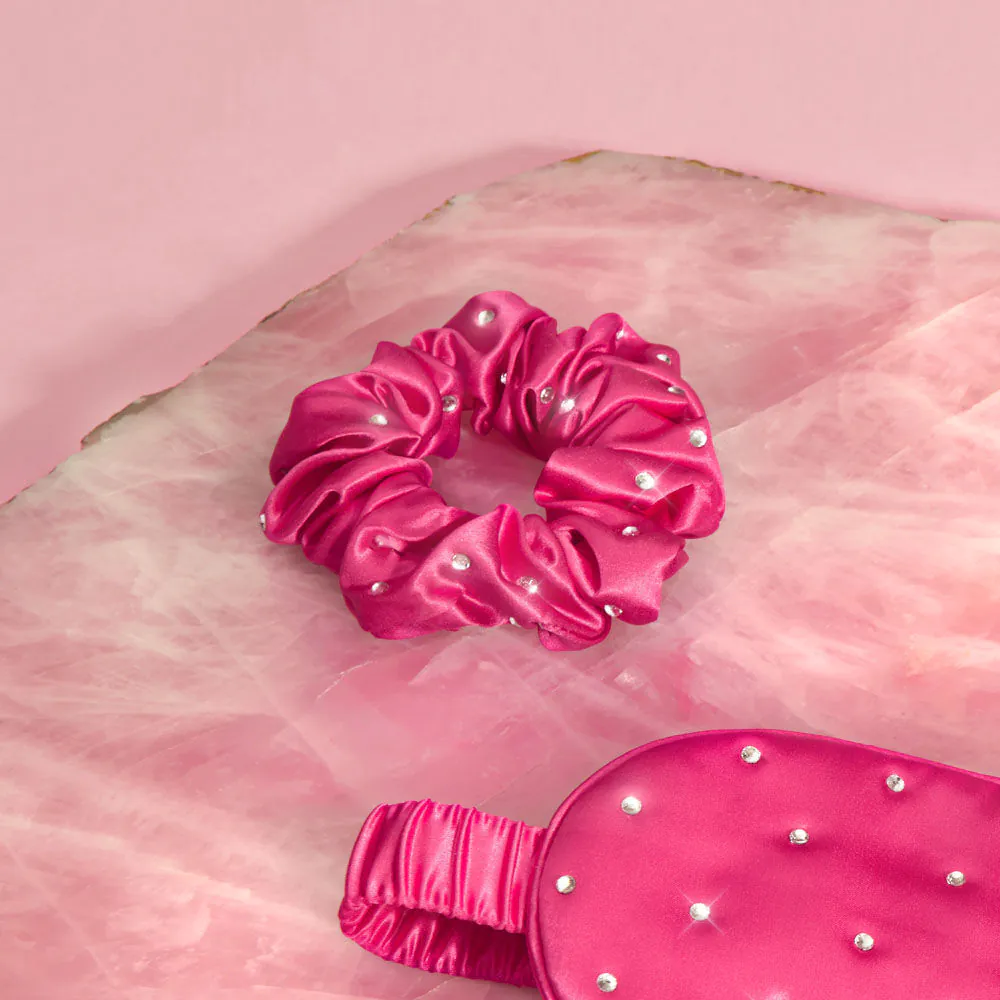Crystallove Gumka do włosów z Jedwabiu z Kryształkami Hot Pink
