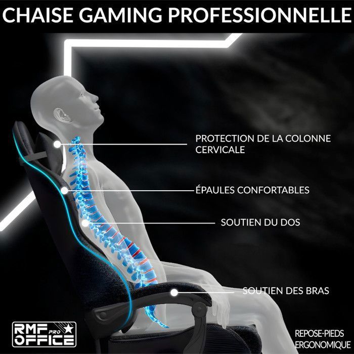 Ergonomic gaming chair with footrest | Adjustable reclining gaming chair – Long-lasting comfort, black