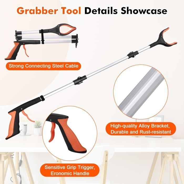 Pince Ramasse Objet pour Adulte,109cm Outils de Ramassage avec Pince Magnétique et tête Rotative,Pince pour Ramasser Sans se Baisser