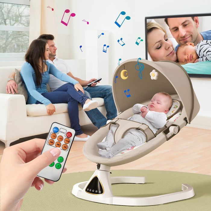 Elektrische Babyschaukel, Bluetooth-Wippe, 5 Schaukelgeschwindigkeiten, 3-stufiger Timer, Spielzeug für Kinder von 0-12 Monaten, maximale Belastung 15 kg