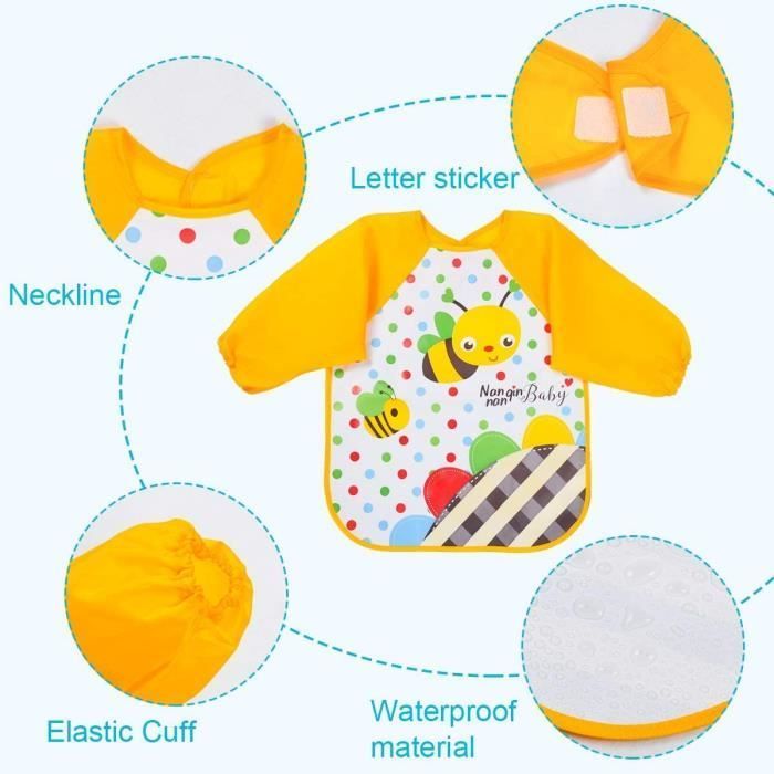 Baberos impermeables de manga larga para bebé - ZGEER - Amarillo - 4 unidades - 6 meses