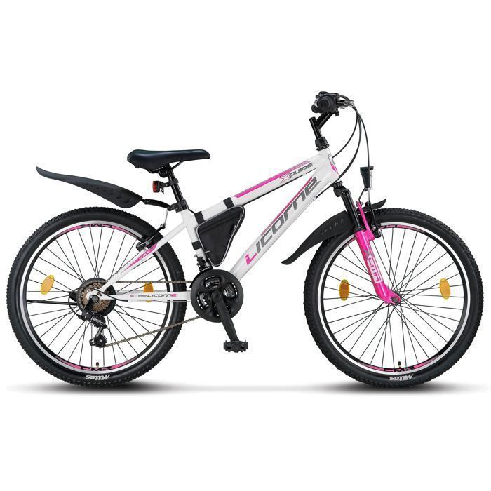 Licorne Bike VTT 24 Pouces Mixte – Vélo Tout-Terrain Confortable et Résistant, (Blanc/Rose 24)