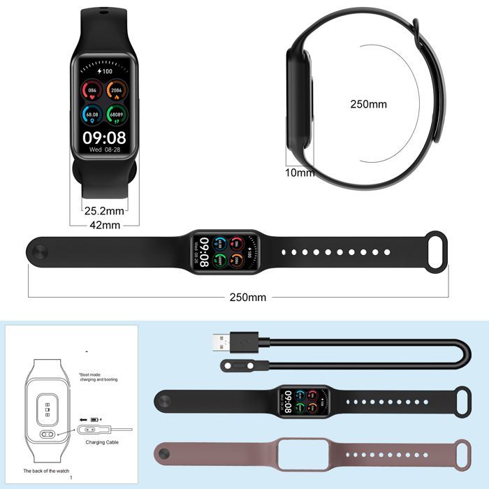Montre Connectée Femme Montre Sport Podometre Cardiofrequencemetre Trackers d'Activité Etanche IP68 pour Android iOS