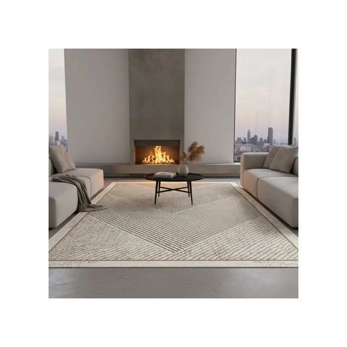 Tapis - MELIS HOME - Chevrons - Beige/Taupe - Lavable - Antidérapant 7 mm