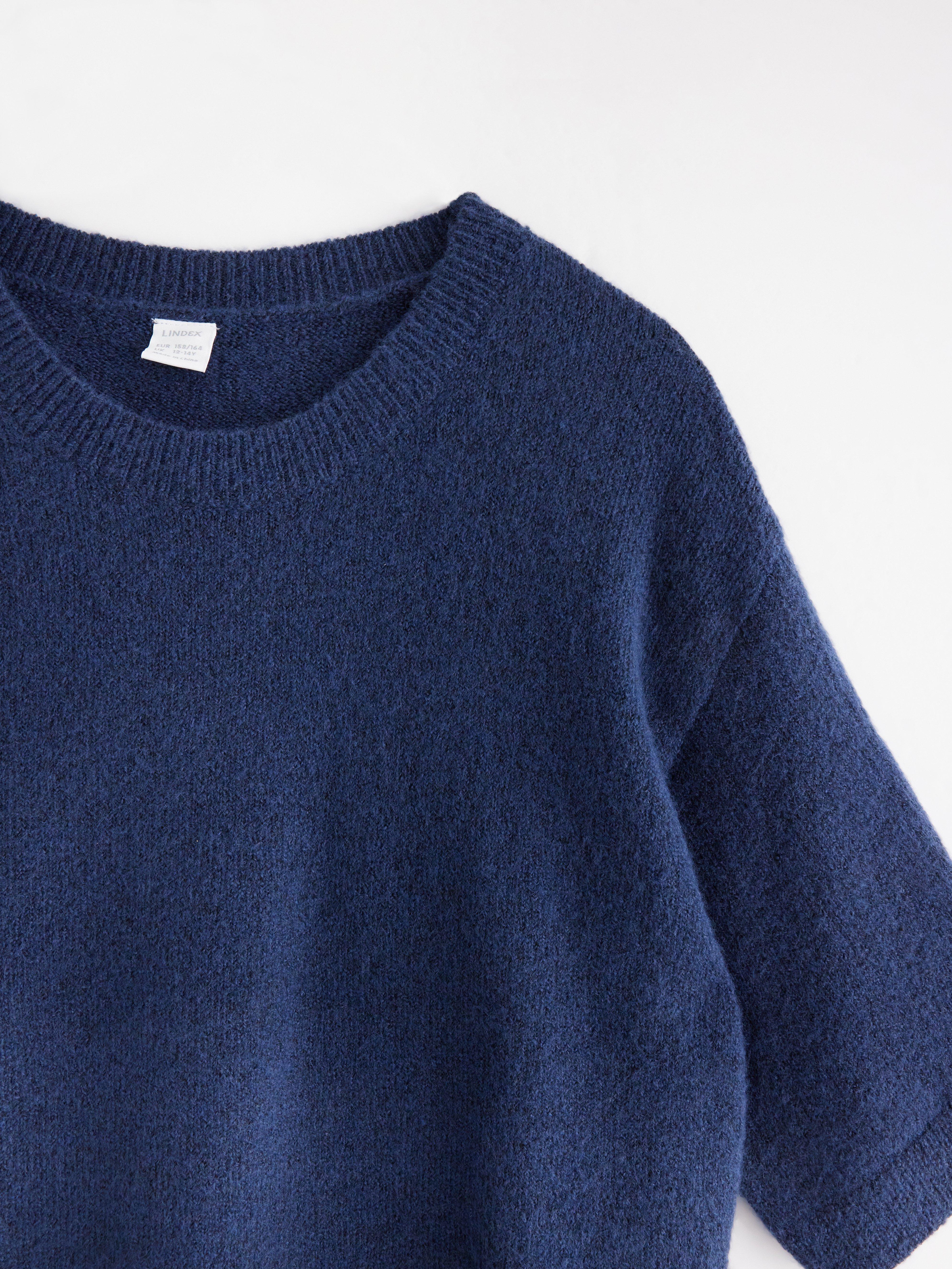 Jersey de punto de manga corta azul oscuro