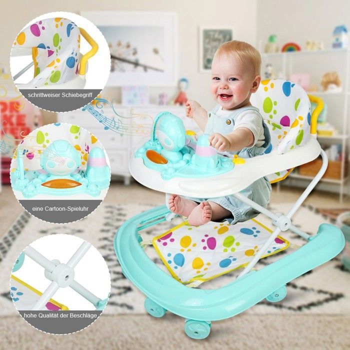 Andador 3 en 1 para bebés niños - MIPAN - Ajustable - Con música - Para el hogar, pequeño, portátil, de viaje - Verde