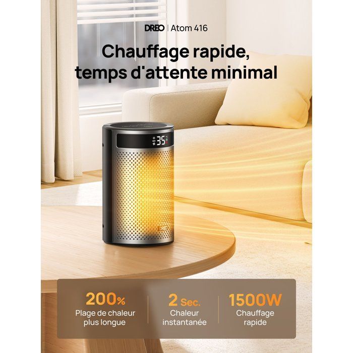 Resistenza aggiuntiva - Iperceramica - 1500 W - Dreo - Atom 416 - Colonna - Nera