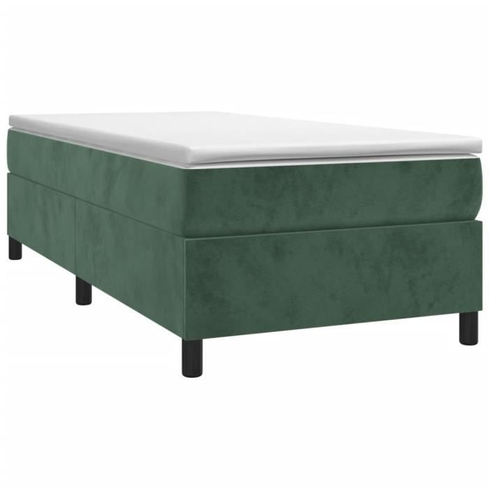 Base de cama con muelles MOTHINESSTO - Verde oscuro 90x200 cm - Terciopelo - Patas de cama incluidas
