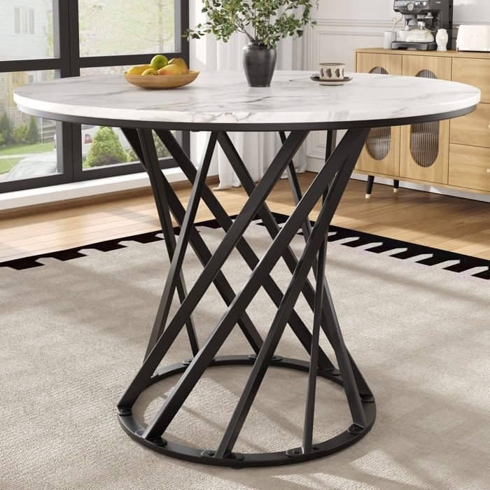 Tavolo da pranzo rotondo - Piano in MDF - Tavolo da cucina per soggiorno/sala da pranzo - 80x80x76 cm - Bianco
