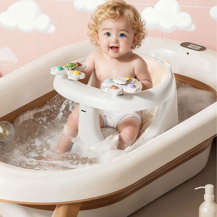 Asiento de baño para bebé - Silla de baño para bebé - De 12 a 36 meses - Antideslizante con 4 ventosas grandes - Incluye 3 juguetes - Blanco