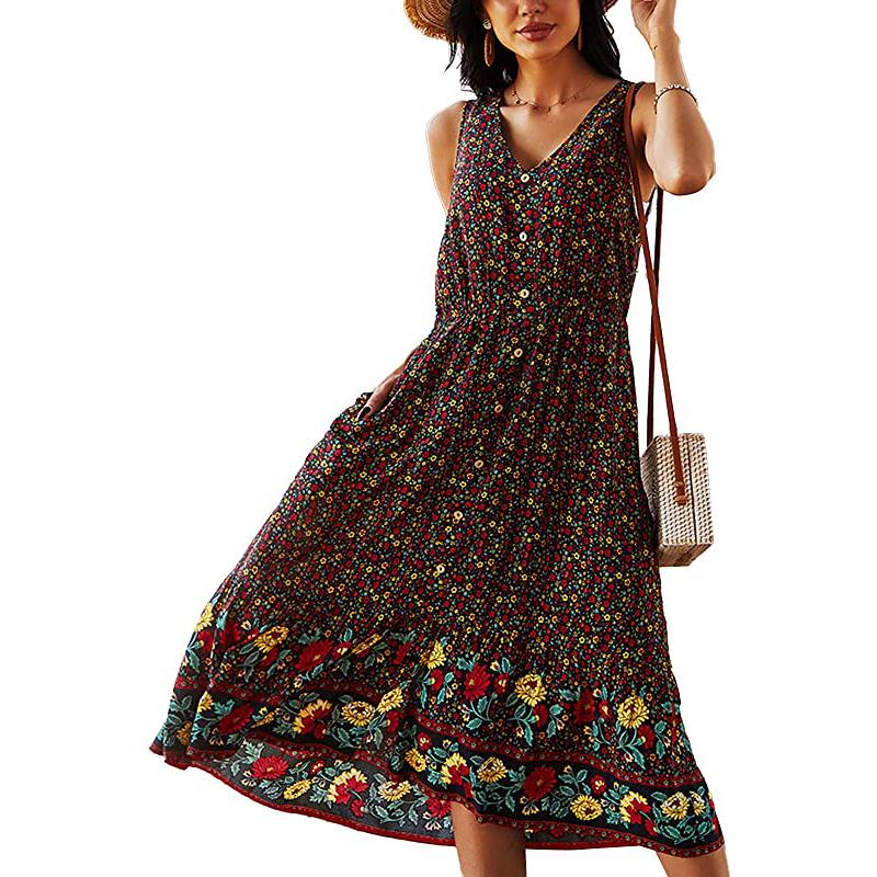 Robe sans manches à motif floral bleu marine S