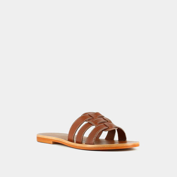 Mules à brides croisées  en cuir cognac