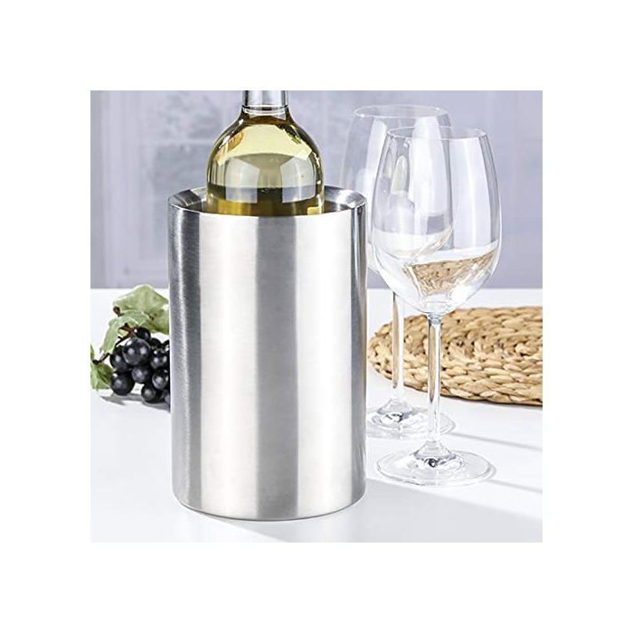 Nevera para vino ZGEER de acero inoxidable - Juego de 2 - Doble pared - 12x19 cm - Plateada - Acero inoxidable