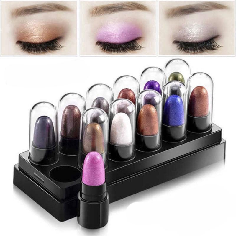 Set van 12 glitter, matte oogschaduwpotloden, metallic oogschaduwsticks, champagnekleurige eyelinerpen, cosmetica TSLM1