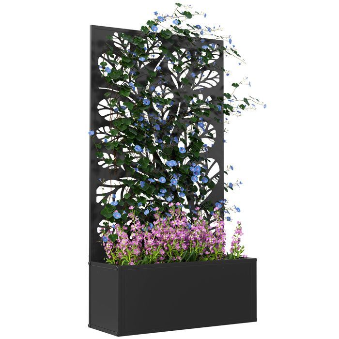 Macetero con pantalla de privacidad/enrejado - Outsunny - Caja de flores - Dimensiones: 61 cm de largo x 23 cm de ancho x 113 cm de alto