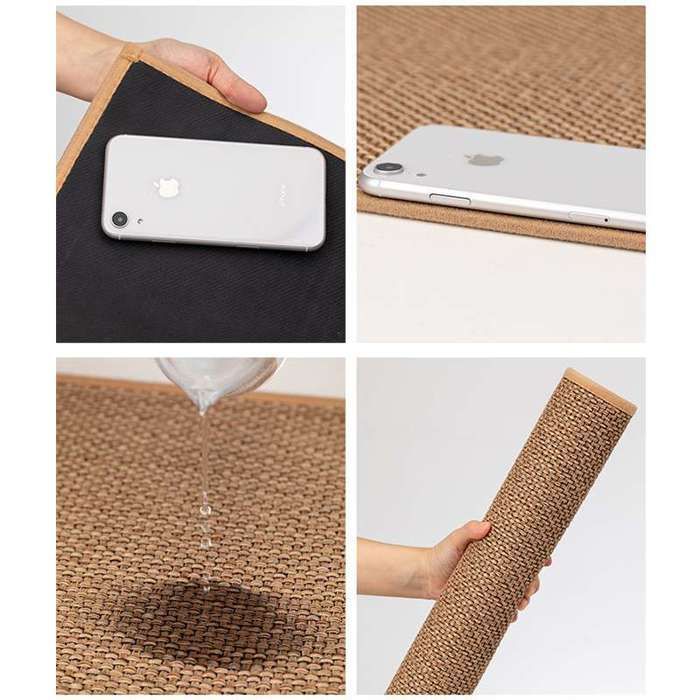 Tapis de Cuisine en Lin Antidérapant 45x150cm - Dos en Caoutchouc, Imperméable, Anti-Huile, Facile à Nettoyer - Marron