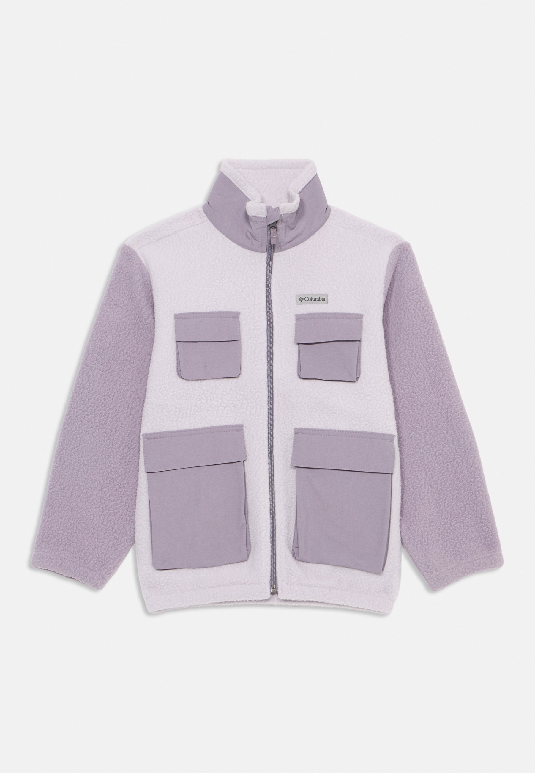Jaqueta de lã Columbia JASPER RIDGE com zíper frontal, unissex, nas cores lavanda pérola/roxo ardósia.
