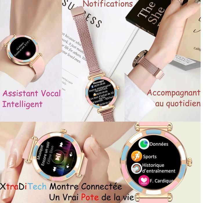 XTRADITECH Women's Smartwatch, Sport Alloy, Diamond Cut, Multicolor Rhinestones, Gold, Rose Gold, Blue, Round, 1.27