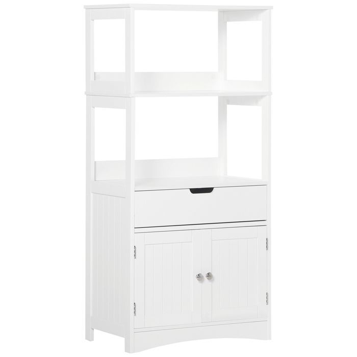 Bathroom storage unit - Kleankin - 2 doors, drawer, 3 shelves - MDF - 60x33x122cm - white