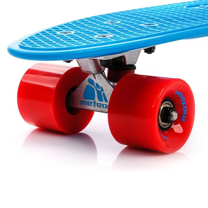 Skateboard Enfant METEOR - Panneau Rétro - antidérapant - Bleu/rouge