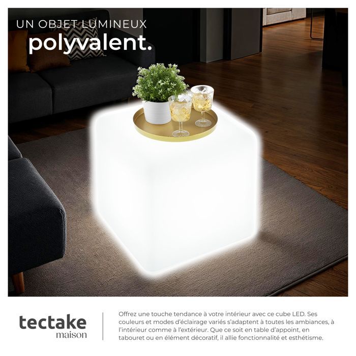 Lighting - TECTAKE - Cube lamp with LUMINOUS CUBE LED bulb and remote control 12W - White - Size S 35 x 35 x 35 cm