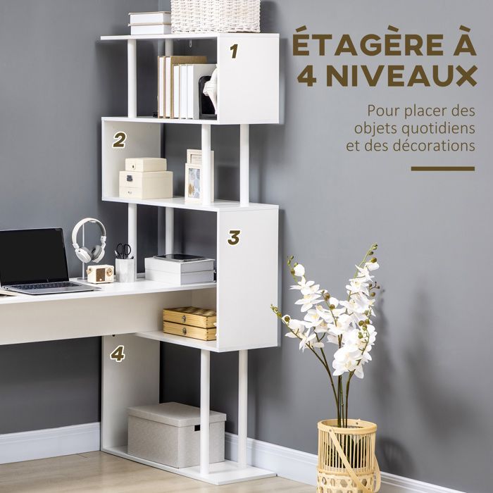 Corner desk - HOMCOM - with L-shaped storage shelves for study, office, or work - wood - 120x80x176cm - white