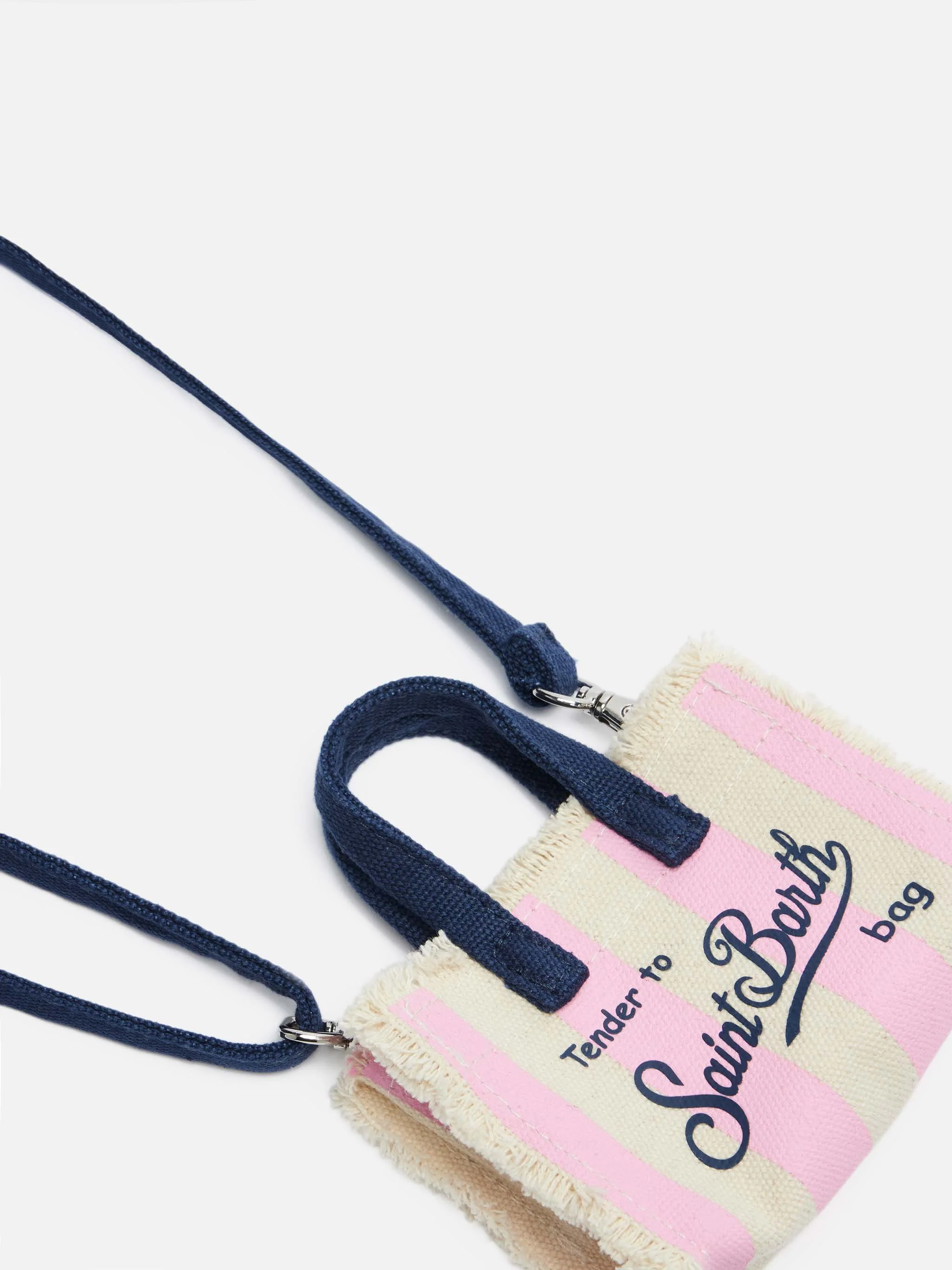 Llavero/bolso para llaves de lona de algodón a rayas rosas