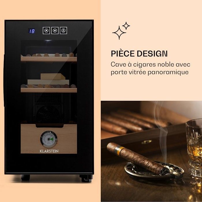 Humidor para puros - Klarstein El Presidente 23 - 45W - Pantalla táctil - Madera de haya - 23L - LED - Negro