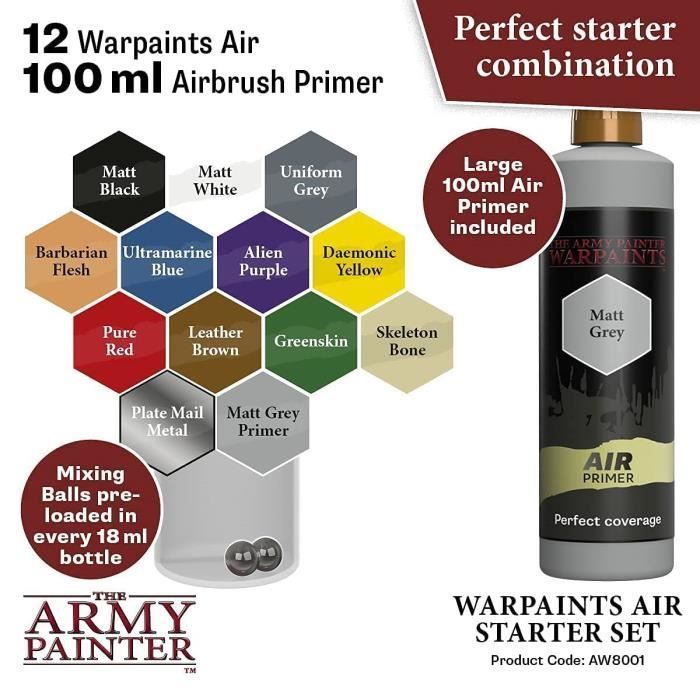 Set de Peintures Acryliques - The Army Painter - Warpaints Air - 12 Peintures - Apprêt Non Toxique - Aérographe