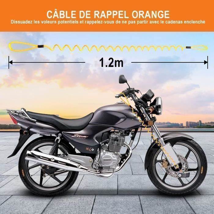 Candado de disco para motocicleta con alarma de 110 dB, reforzado, resistente al agua, cable recordatorio de 1,2 m, 2 llaves de seguridad, universal de 7 mm para motocicletas, scooters y bicicletas.