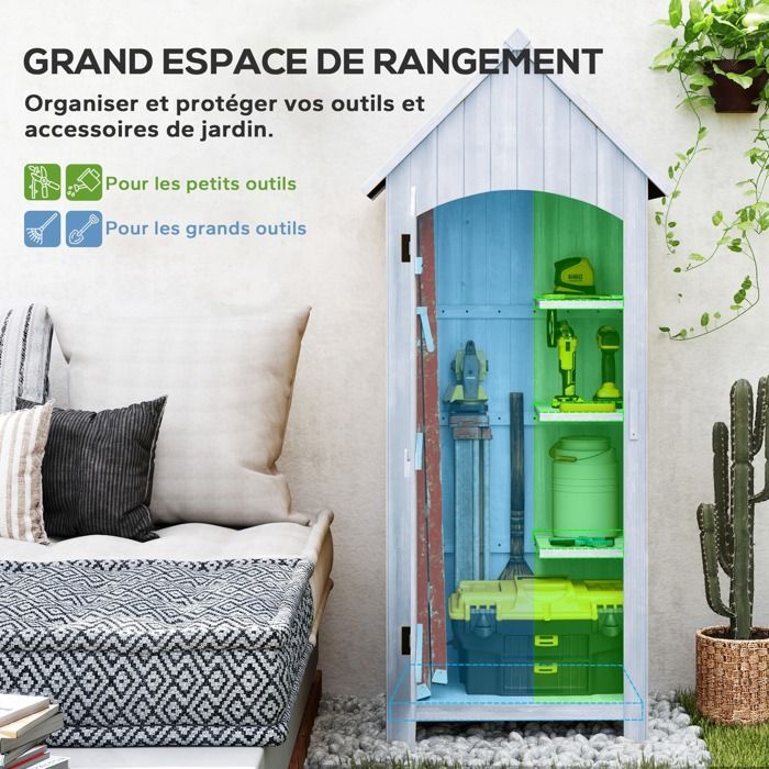 Outsunny - Armoire abri de jardin - Bois de sapin - 77,5x54,2x179,5cm - Blanc