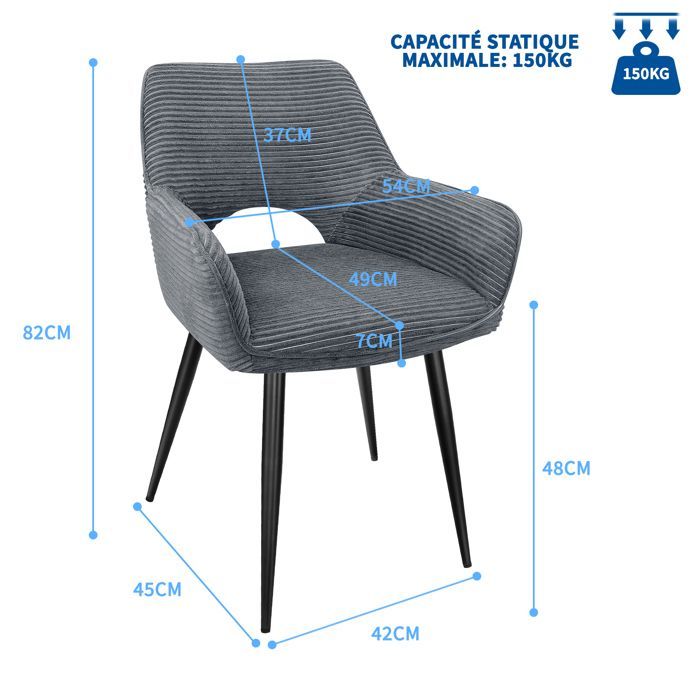 WAFTING Lot de 6 Chaises de Salle à Manger avec Accoudoirs, Rembourrées avec Dossier en Velours,Gris