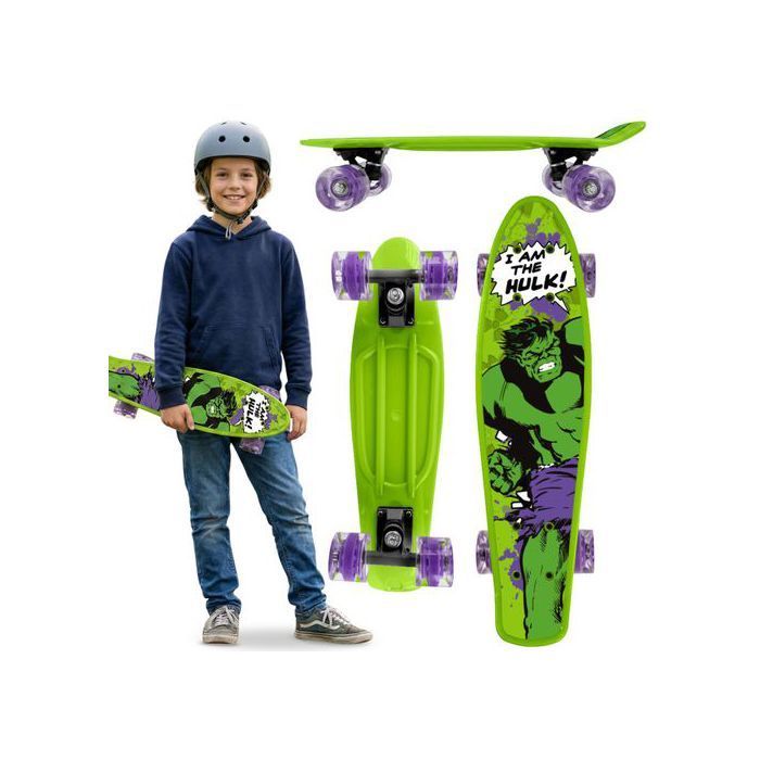 MARVEL Avengers HULK Fish Skateboard for children, 55 cm, non-slip deck, stable for children weighing 20 to 50 kg