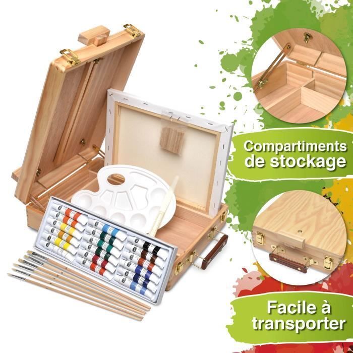 Artina Florenz Set de peinture Premium avec 28 pièces dans coffret de peinture – Kit de peinture avec peintures, chevalet et plus