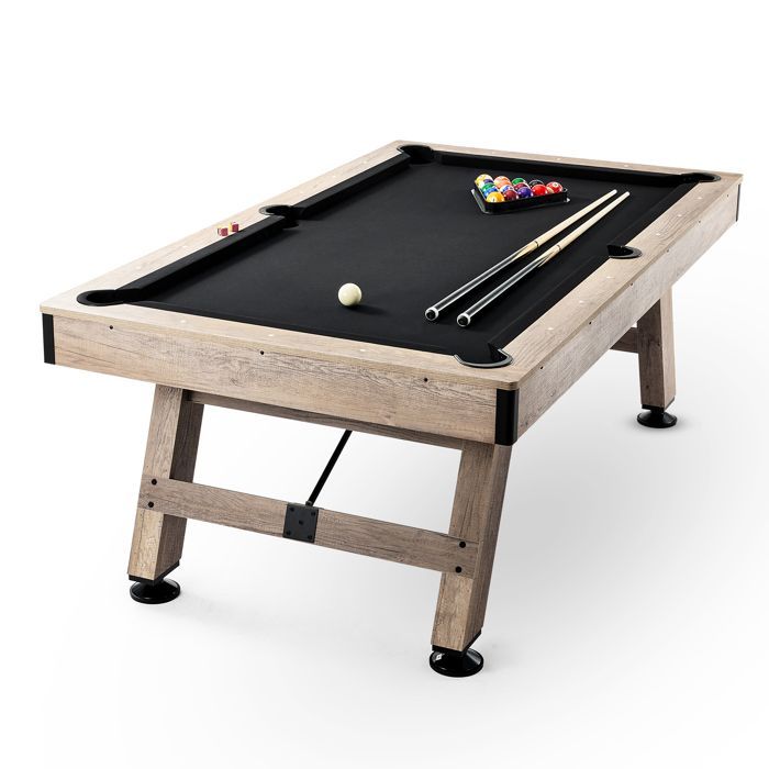Mesa de billar VEVOR - 213,4 cm - Patas ajustables - Bolas - Tacos - Tiza y cepillo - Acabado en madera con paño negro - Hogar - Club - Cafetería - Bar