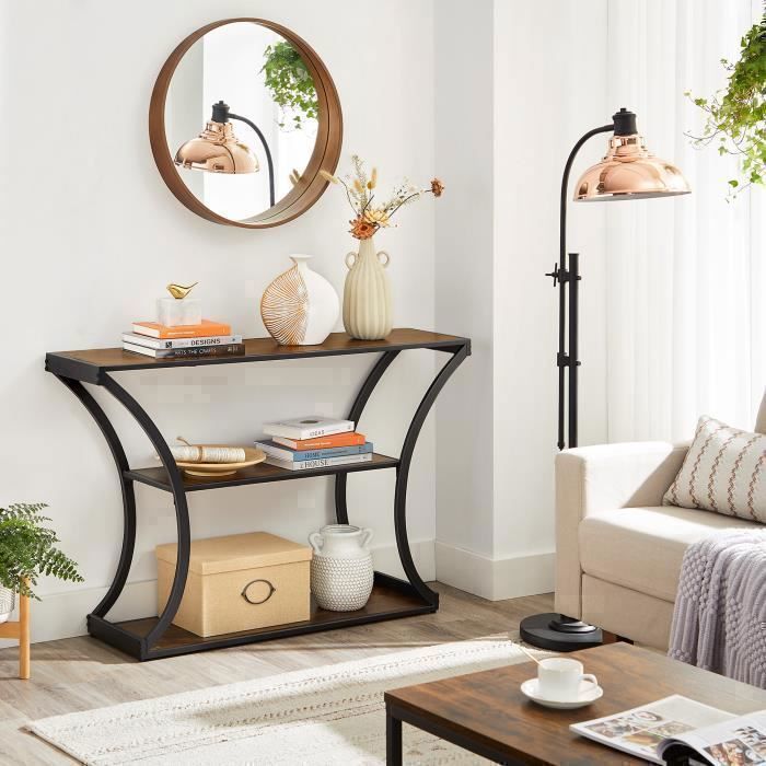 Consolle VASAGLE, per soggiorno, corridoio, camera da letto, gambe curve, piano d'appoggio allungabile, stile industriale, marrone rustico e nero