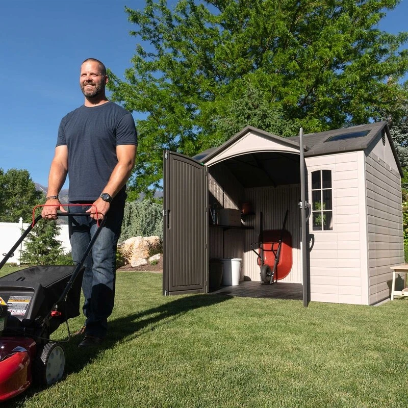 Side 10' wide x 8' deep plastic storage shed
