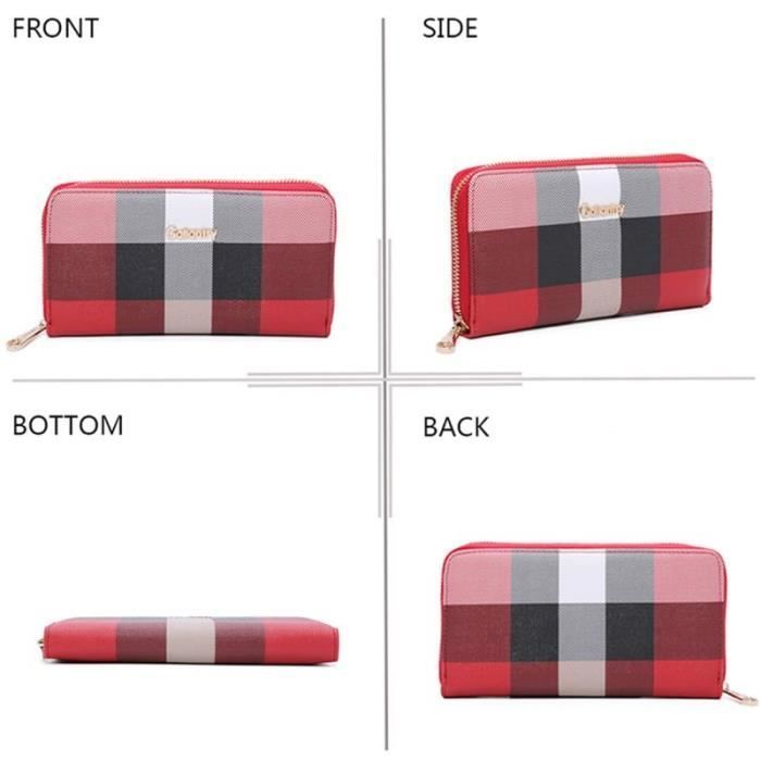 Portefeuille Femme Gallantry - Carreaux Multicolore - 3 Volets - Rouge