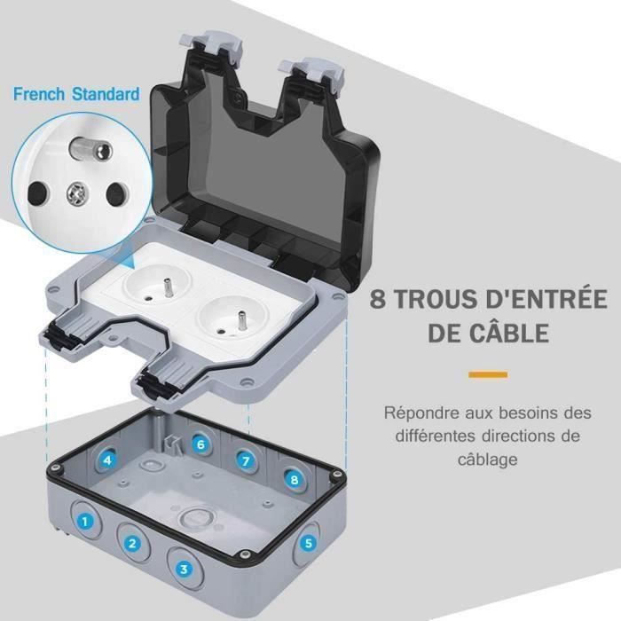 Enchufe doble para exteriores IP66 resistente al agua - Material de PC de alta calidad - Rectangular