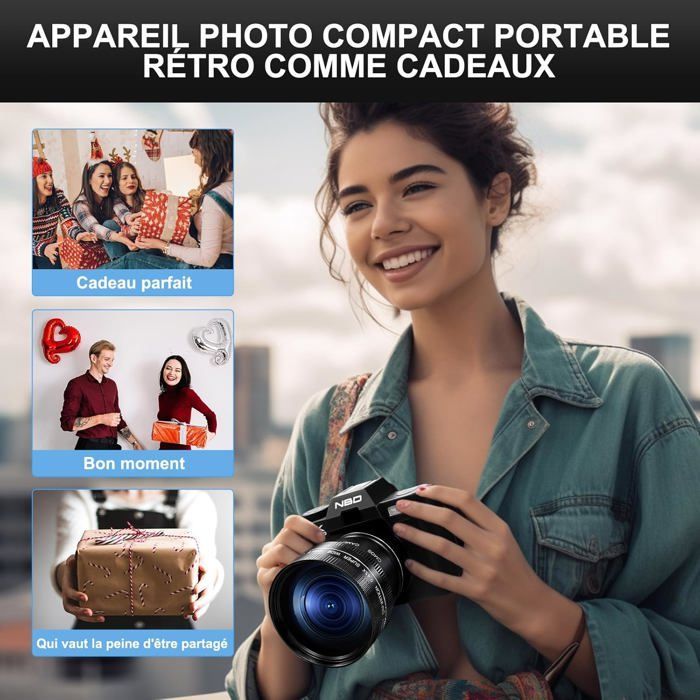 Appareil photo numérique 48MP 4K, Zoom numérique 16x, Écran flip 3