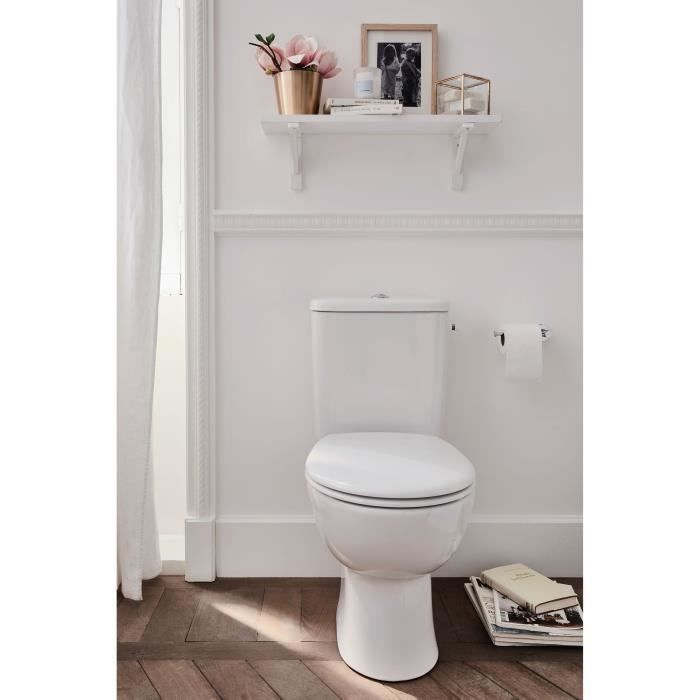 Inodoro de pie sin borde Jacob Delafon E25852-00 Gaspard, con entrada lateral de 3/6 L y asiento desmontable extraplano.