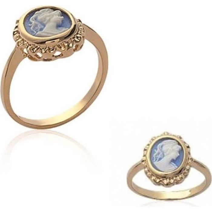 Blue Cameo Symbol Ring - BIJOUXIA - 18K Gold Plated - Cubic Zirconia