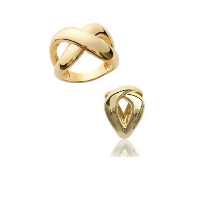 Anillo - BIJOUXIA - Efecto nudo de cinta cruzada - Bañado en oro de 18 quilates - Ancho 17 mm - Tallas 50 a 58