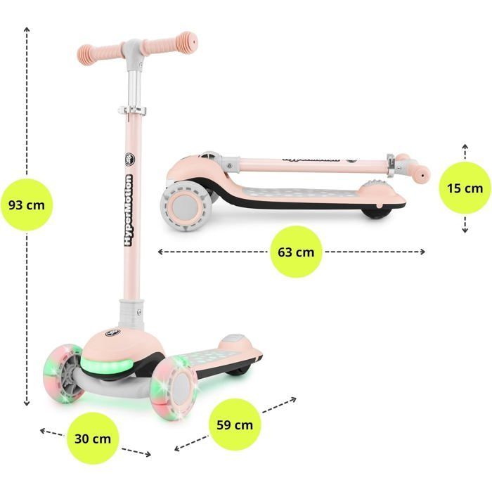 3-in-1 Kinderroller – HyperMotion – LUMI – Verstellbarer Sitz – Zusammenklappbar – LED-Beleuchtung – Pink